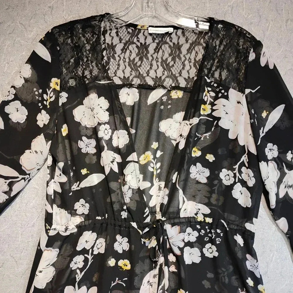 Warehouse One Women's Sheer Lingerie Kimono Black & White  Long Sleeve Small - Picture 2 of 11
